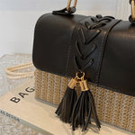 MOODS Straw Beach Bag For Women 2023 Summer New Luxury Designer Handbags Hit Color Tassels Shoulder Crossbody Box Bag Sac A Main RT220