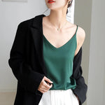 Spaghetti Strap Top Women Halter V Neck Basic White Cami Sleeveless Satin Silk Tank Tops Women Summer 2025 Camisole RT220