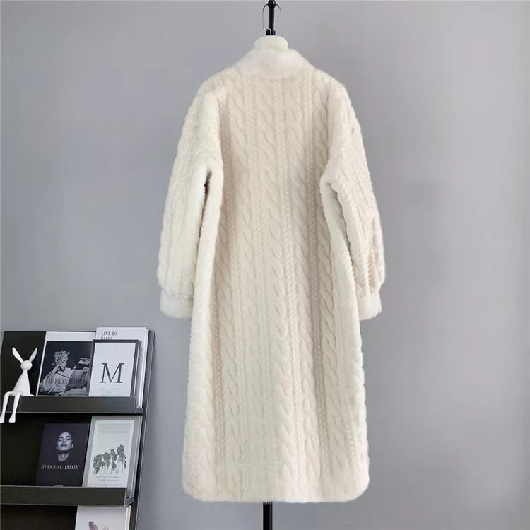 Women Fur Cardigan Thickened Long 2024Autumn Winter V-neck Jacket Female Loose Simple Leisure With Buttons Casual Faux Fur Coat RT220