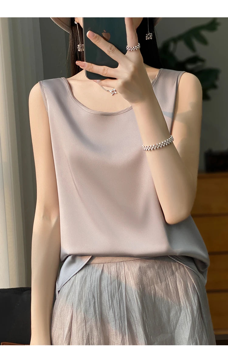 Women Tops Solid Spring Summer Casual Crop Tops Sexy O-neck Tank Tops Office Lady Pink White Top 2024 Fashion Korean Tank Top RT220
