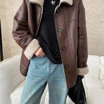 [LANMREM] Faux Fur Thick Warm Coats Lapel Single Breasted Office Lady Elegant Female Outwear Fashion 2025 Winter New 26C1095 RT220