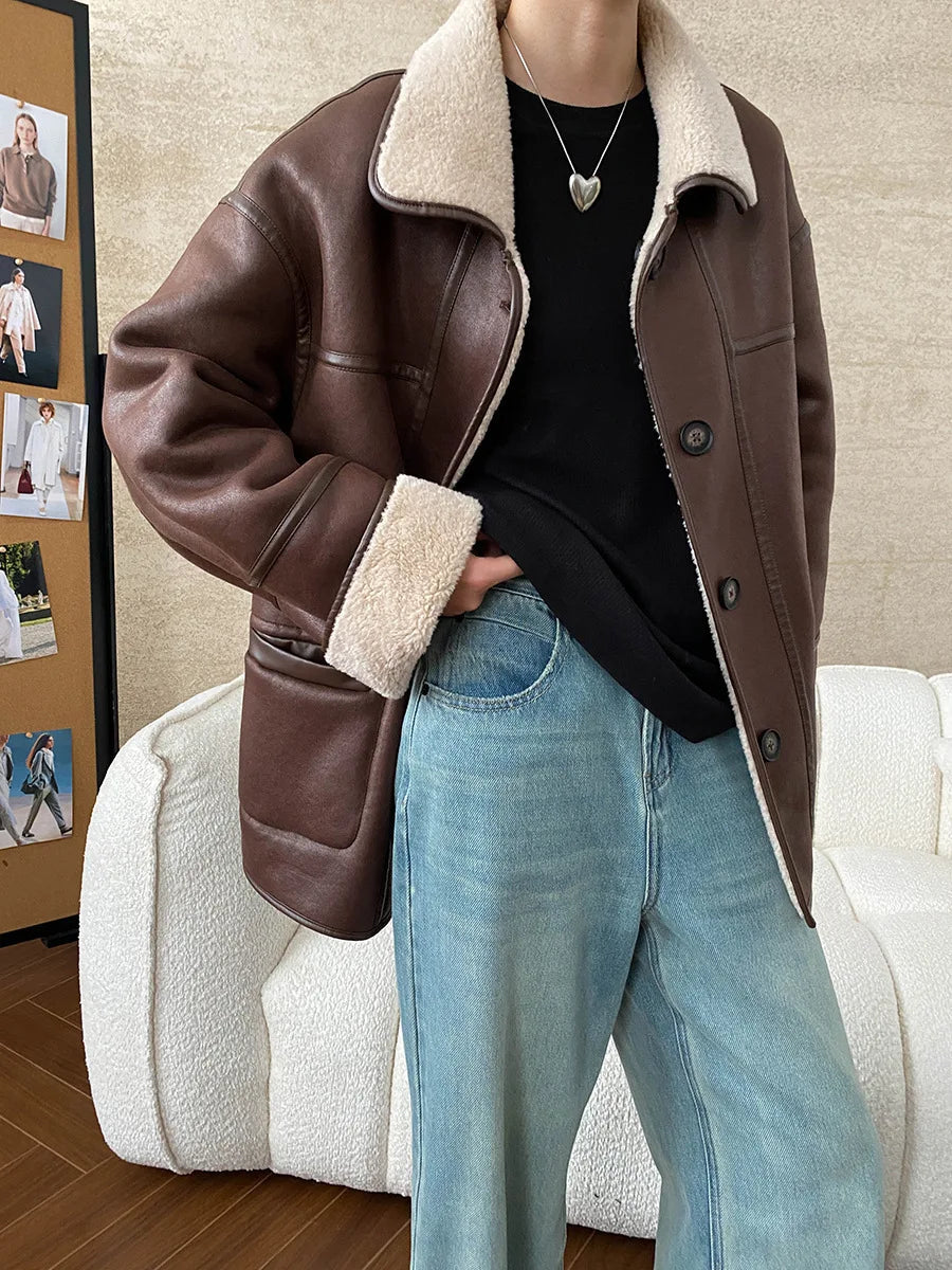[LANMREM] Faux Fur Thick Warm Coats Lapel Single Breasted Office Lady Elegant Female Outwear Fashion 2025 Winter New 26C1095 RT220