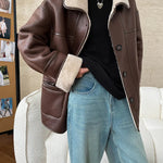 [LANMREM] Faux Fur Thick Warm Coats Lapel Single Breasted Office Lady Elegant Female Outwear Fashion 2025 Winter New 26C1095 RT220