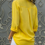 Ladies' Elegant Solid Chiffon Top Summer Casual Long Sleeve V-neck Loose Shirt Office Women's Solid Color Collar Fashion Top RT220