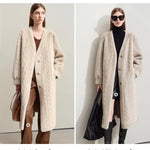 Women Fur Cardigan Thickened Long2025Spring And Autumn V-neck Jacket Female Loose Simple Leisure With Buttons Faux Fur Mink Coat RT220