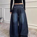 2025 Ropa Y2K Fashion Letter Embroidery Vintage Dark Blue Baggy Jeans Pants Women Clothing New Rock Wide Leg Lady Denim Trousers RT220