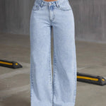 HOUZHOU Women's Loose Fit Distressed Straight Leg Jeans Blue Sweet Bow Embroidery Denim Trousers Casual Baggy Jeans with Pockets RT220