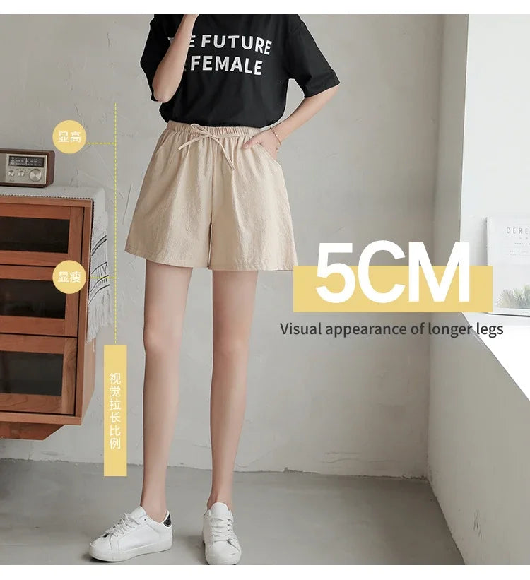 High Waisted Casual Linen Shorts Women Gym Workout Shorts Cotton Short Pants Loose-fitting Ladies Short Femme Women Shorts Sport RT220