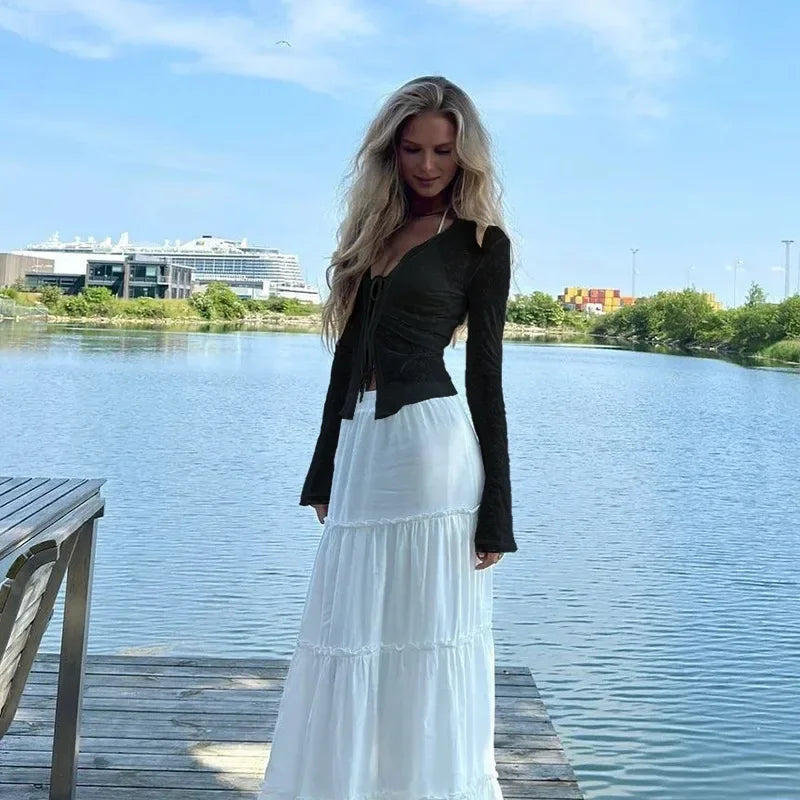 Fashionable Chiffon Blouse Elegant Slim Fit Tweed Style Flare Sleeve Top For Women Autumn 2024 New Arrival Smooths Your Silhouet RT220