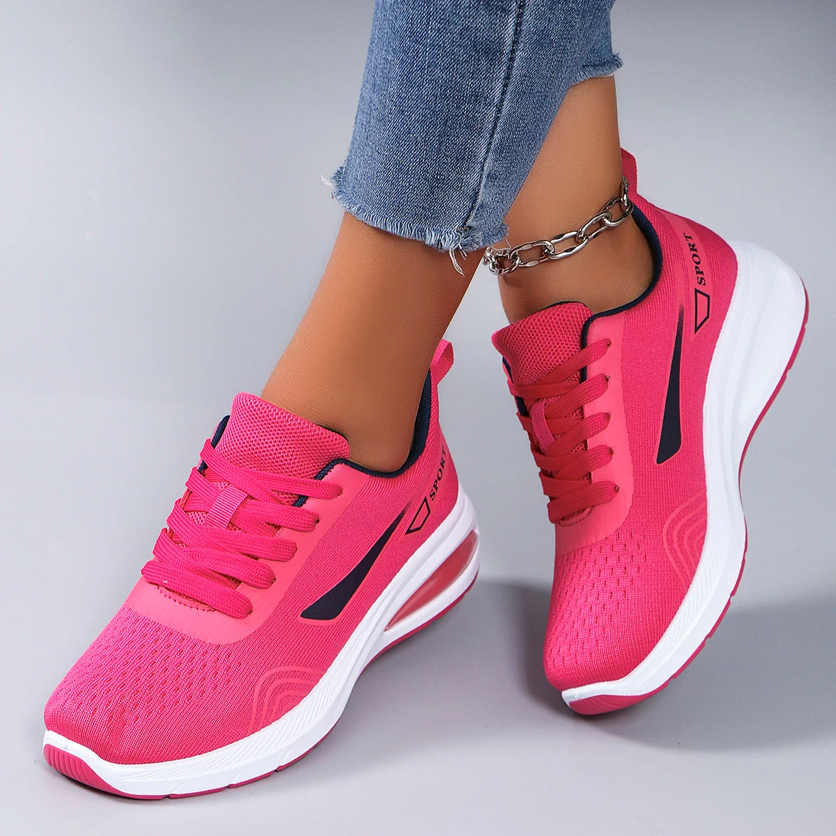Spring new women's sports shoes, fashionable, breathable, lightweight, non-slip, wear-resistant, casual sports shoes, flat shoes RT220