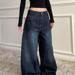 2025 Ropa Y2K Fashion Letter Embroidery Vintage Dark Blue Baggy Jeans Pants Women Clothing New Rock Wide Leg Lady Denim Trousers RT220