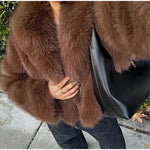 Luxury Lapel Faux Fur Short Coat For Women Casual Fluffy Full Sleeve Warm Female Jacket Autumn Winter Lady Commuter Outerwears﻿ RT220