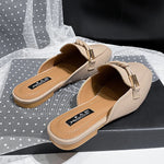 New Summer Fashion Metal Buckle Woman Shoes Half-drag Muller Shoes Women Wear Flat Slippers And Leather Toe-covered Sandals RT220