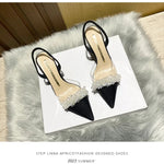 Summer Women Baotou Sandals 2024 New French Transparent Pointed Toe Crystal Stiletto Heel Sandals Pumps Zapatillas Mujer RT220