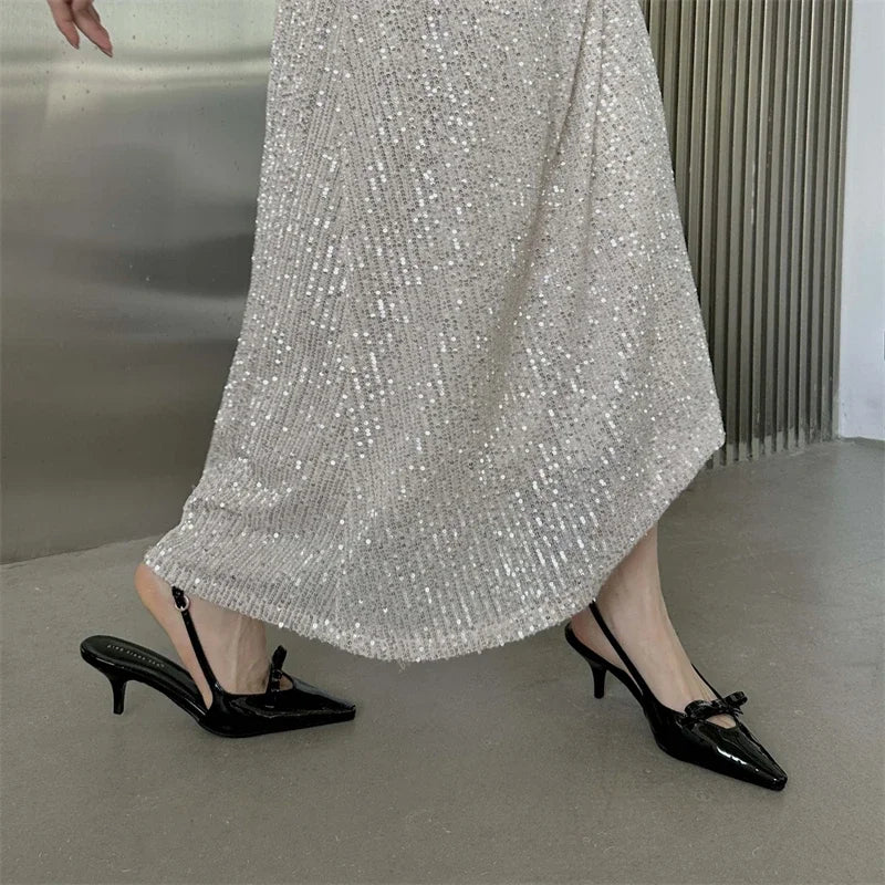 Eilyken Fashion Pointed Toe Pumps Sandals Elegant Woman Slingbacks Buckle Strap Thin Heels Female Wedding Party Mules Shoes RT220