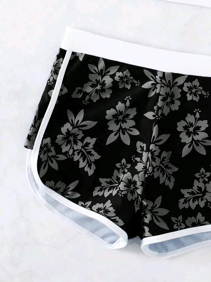 2025 Halter Sporty Bikinis Printed Swimsuit Women High Waist Shorts Swimwear Female Bathers Bathing Swimming Swim Suit Beachwear RT220