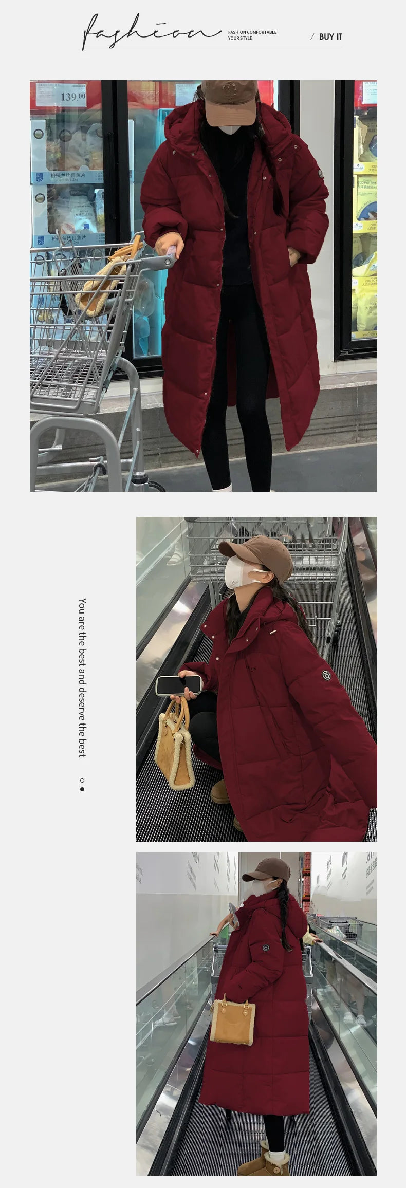 ITOOLIN Women oversize Loose Coat Zipper Pockets Down Coat Turtleneck Thicken Long Coat Casual Parkas Women 2023 Autumn Winter RT220