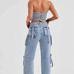 Fashion Multi-pocket Jeans New Baggy Jeans Women Cargo Pants Women High Waist Butt Lifter Loose Straight-leg Pants Tight Stretch RT220