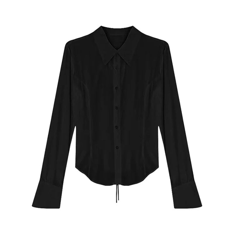 Sexy Slim Bandage Shirts Women Y2K Fashion Lapel Bell Sleeve White Blouses Female Korean Streetwear Spring Buttons Tops New RT220