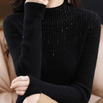 Lucyever Luxury Shiny Crystal Turtleneck Sweaters Women Fashion Slim Rhinestones Knitted Jumper Ladies Solid Soft Warm Pullover RT220