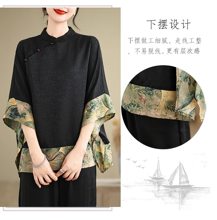 Oversized Summer Pullover T-Shirt Tops Women Print Patchwork Fashion Casual Loose Pleated Ladies Blouses Short Sleeve Woman Tops RT220