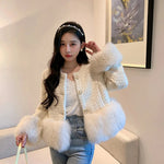 Autumn Winter Women's White Imitation Fox Fur Single Breasted Short Jacket New High-Quality Cotton/Non Cotton Wool Coats RT220
