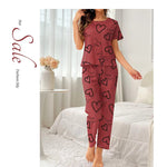 Autumn Fashion Home Pajama Suit Women Sleepwear Pijama Milk Silk Short Sleeve Top with Pants 2 Piece Pajamas for Ladies Lingerie RT220