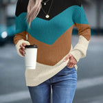 Knit Sweaters Women Jumpers Striped Print Round Neck Streetwear Pullover Top Casual Long Sleeve Warm Sweater Autumn Winter RT220