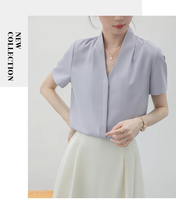 2025 Fashion Summer Short Sleeve V-Neck Women Blouse White Blouse Shirt Women Tops Blouses Shirts Blusas Para Mujer Camisas XL86 RT220