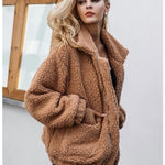 Autumn Winter Faux Fur Coat Women 2025 Khaki Casual Warm Soft Zipper Fur Jacket Plush Overcoat Pocket Teddy Coat Female Jacket RT220