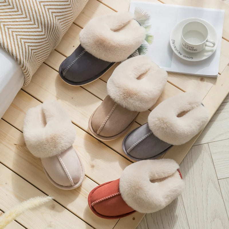 Winter Women Slippers Furry Home Floor Shoes Warm Indoor Slides Men Bedroom Slippers Plush Couples Footwear Soft Non-slip Shoes RT220