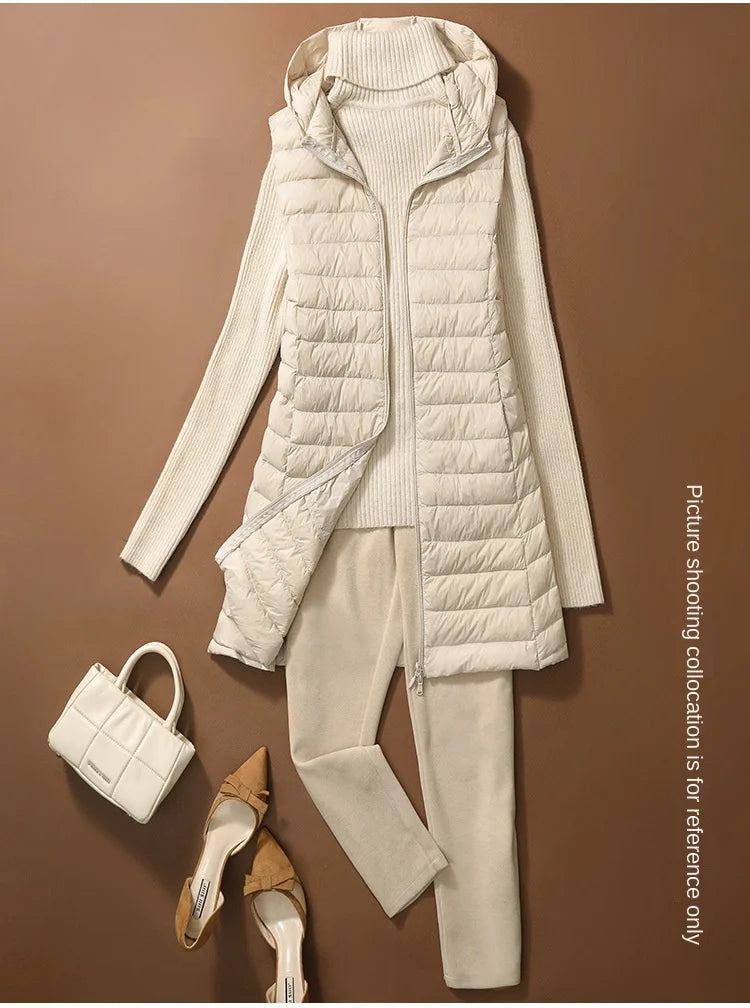 New Fashion Female Sleeveless Jacket Women Winter Light White Duck Down Jacket Slim Puffer Vest Portable Windproof Down Coat RT220