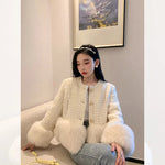 Autumn Winter Women's White Imitation Fox Fur Single Breasted Short Jacket New High-Quality Cotton/Non Cotton Wool Coats RT220