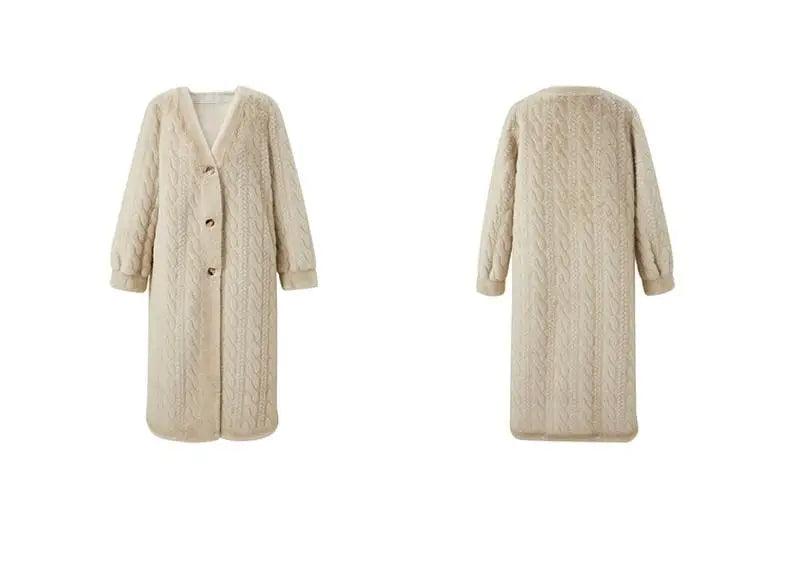 Women Fur Cardigan Thickened Long 2024Autumn Winter V-neck Jacket Female Loose Simple Leisure With Buttons Casual Faux Fur Coat RT220