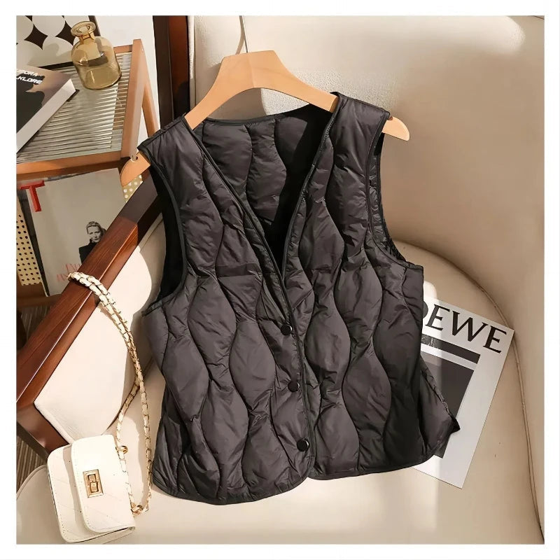 Autumn Winter New Fashion V-neck Waistcoat Down Coats Women's Clothing Loose Warm Korean Simplicity All-match Popularity Tops RT220
