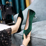 Western Style Fashion Simplicity Party Women Shoes 4.5cm Thin Heels Mid-heels Shallow Pointed Toe Flock Ladies Shoes Wine Red RT220