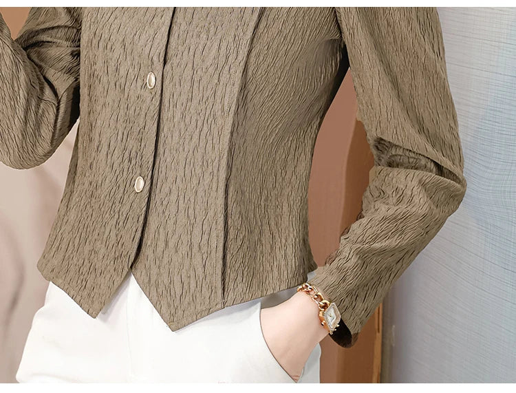 Fashion V-Neck Womens Shirts And Blouse 2025 Spring Autumn Simplicity Streetwear Tops Women Elegant Slim Casual Clothing Femme RT220