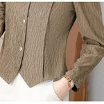 Fashion V-Neck Womens Shirts And Blouse 2025 Spring Autumn Simplicity Streetwear Tops Women Elegant Slim Casual Clothing Femme RT220