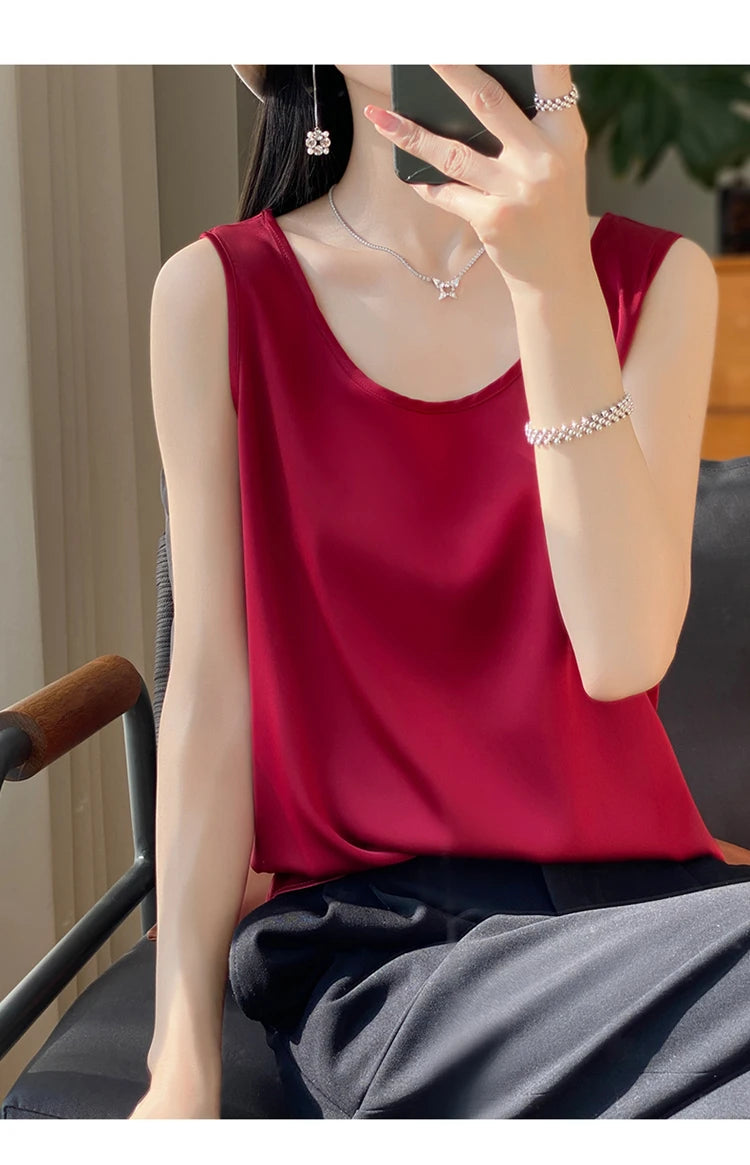 Women Tops Solid Spring Summer Casual Crop Tops Sexy O-neck Tank Tops Office Lady Pink White Top 2024 Fashion Korean Tank Top RT220