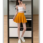 ITOOLIN Women Sweet Solid Color Preppy Skirts Casual Wide Leg High Waist Mini Skirts Women Harajuku Pleated A-line Skirts New RT220