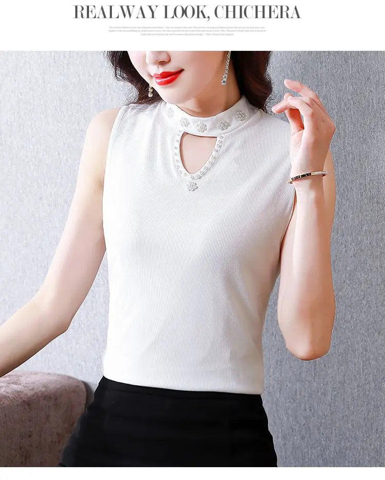 Women Spring New Fashion Sweet Pullovers Base Layers Candy Color Diamonds Hollow Out Knit Vest Slim Versatile Sleeveless Tops RT220