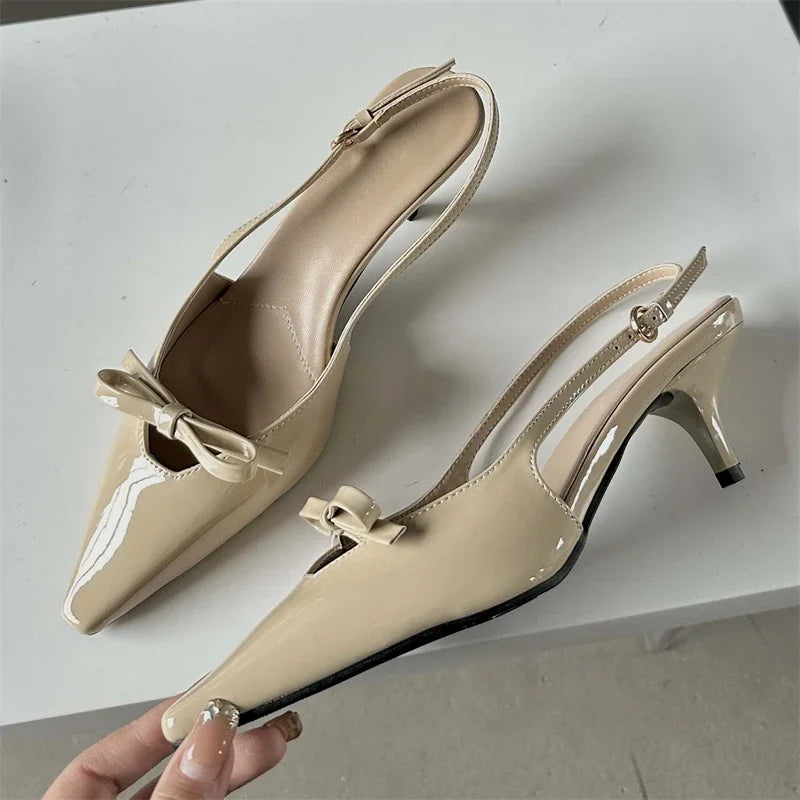 Eilyken Fashion Pointed Toe Pumps Sandals Elegant Woman Slingbacks Buckle Strap Thin Heels Female Wedding Party Mules Shoes RT220