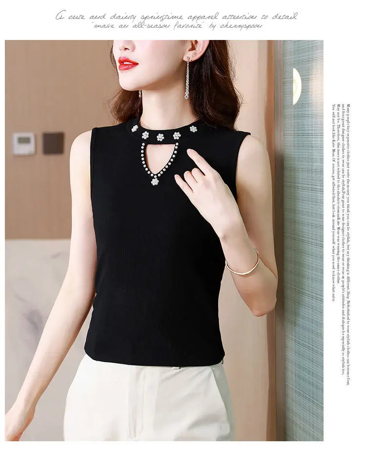 Women Spring New Fashion Sweet Pullovers Base Layers Candy Color Diamonds Hollow Out Knit Vest Slim Versatile Sleeveless Tops RT220