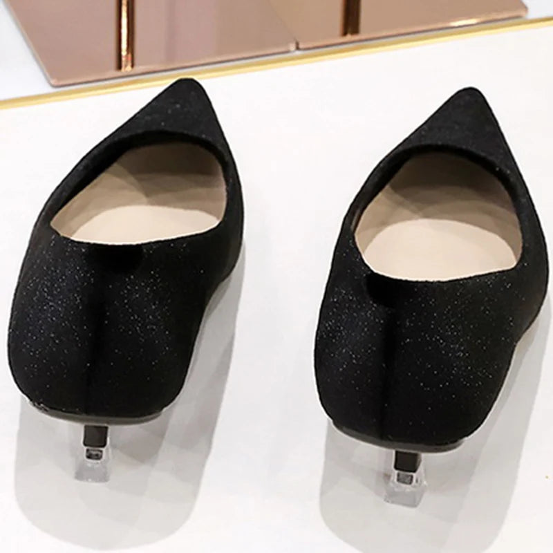 Western Style Fashion Simplicity Party Women Shoes 4.5cm Thin Heels Mid-heels Shallow Pointed Toe Flock Ladies Shoes Wine Red RT220