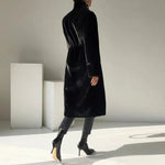 Coats Women Faux Fur Stand Collar Mid Length Long Coat Thick Maxi Warm Thick Open Stitch Elegant Autumn Winter Black Jackets RT220