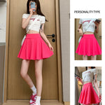 ITOOLIN Women Sweet Solid Color Preppy Skirts Casual Wide Leg High Waist Mini Skirts Women Harajuku Pleated A-line Skirts New RT220