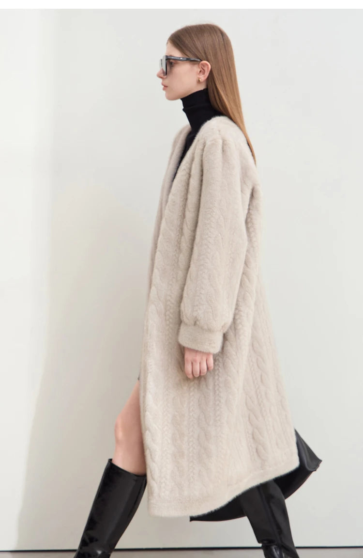 Women Fur Cardigan Thickened Long2025Spring And Autumn V-neck Jacket Female Loose Simple Leisure With Buttons Faux Fur Mink Coat RT220