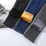 Skinny Women's Warm Jeans Winter Thicken Fleece Stretch High Waist Pencil Pants Fashion Korean Black Blue Gray Velvet Leggings RT220