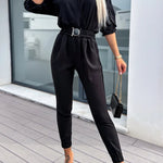 Spring Autumn Casual Solid Color Women's Casual Jumpsuit Pants Fashion Sleeve Slim Fit High Waisted Female Jumpsmall Feet Pants RT220