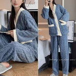 2pcs/Set Autumn And Winter Pajamas Women Thickened Padded Warm Students Coral Girls Clot Velvet Suit Homewear Cardigan Trousers RT220